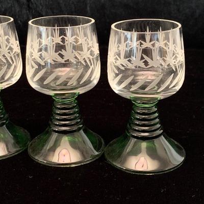 Three Sets of Small Colorful Etched Stemware (K-HS)