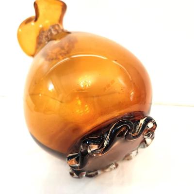 Lot #84  Amber Blown Glass Vase w/applied decoration