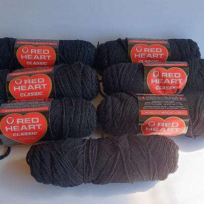 Seven Skeins of Red Heart yarn Classic 12 Black color