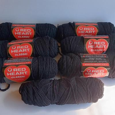 Seven Skeins of Red Heart yarn Classic 12 Black color