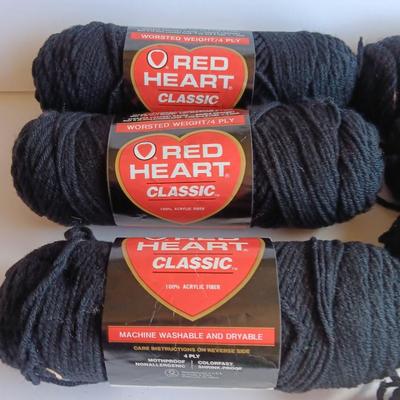 Seven Skeins of Red Heart yarn Classic 12 Black color
