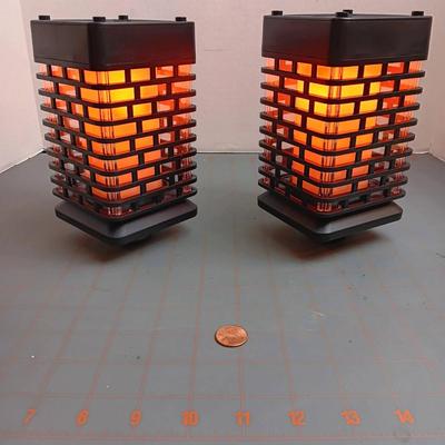 2 Solar Powered Flickering Flame Hanging Lantern Outdoor Lights 