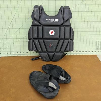 Catcher Chest Pad and Black Dance Shoes - Size 7.5