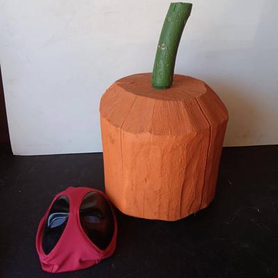 Deadpool Mask and Wooden Pumpkin