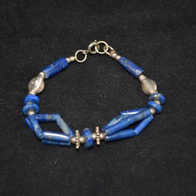 925 Sterling & Lapis Lazuli Bracelet 6" 10.4g