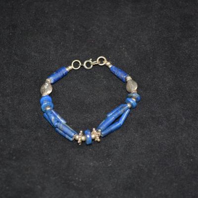 925 Sterling & Lapis Lazuli Bracelet 6" 10.4g