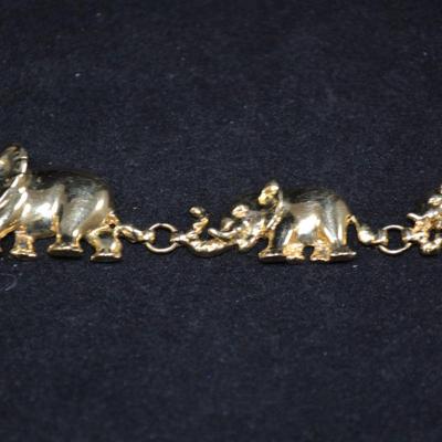14k Gold-Plated Elephant Bracelet 7" 13.8g