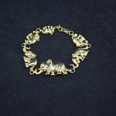 14k Gold-Plated Elephant Bracelet 7" 13.8g