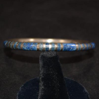 925 Sterling & Lapis Lazuli Bangle Bracelet 7" 14.9g