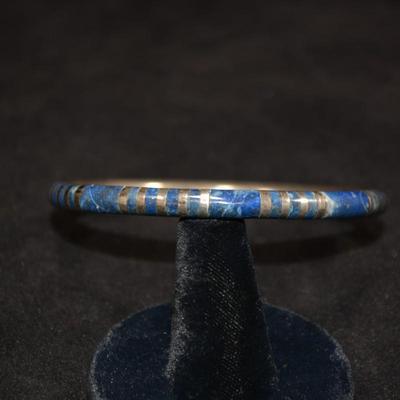925 Sterling & Lapis Lazuli Bangle Bracelet 7" 14.9g