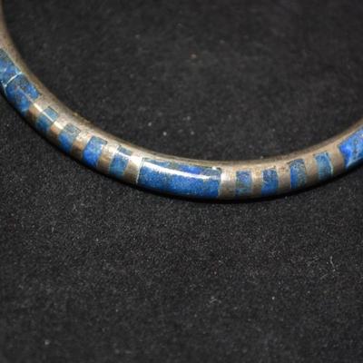 925 Sterling & Lapis Lazuli Bangle Bracelet 7" 14.9g