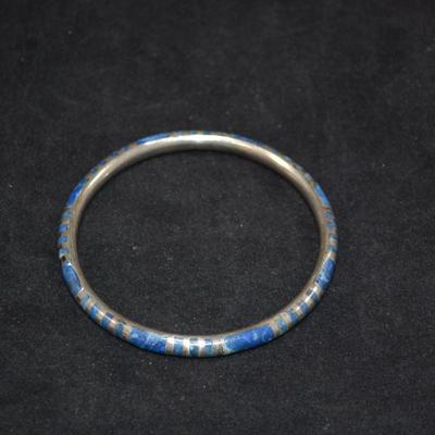925 Sterling & Lapis Lazuli Bangle Bracelet 7" 14.9g