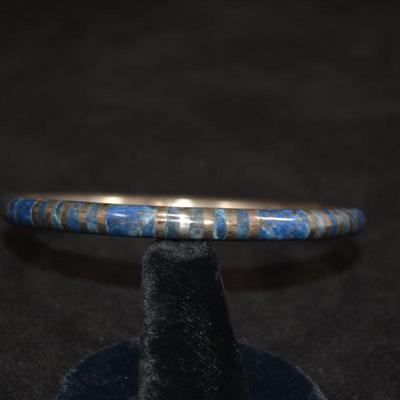 925 Sterling & Lapis Lazuli Bangle Bracelet 7" 14.9g