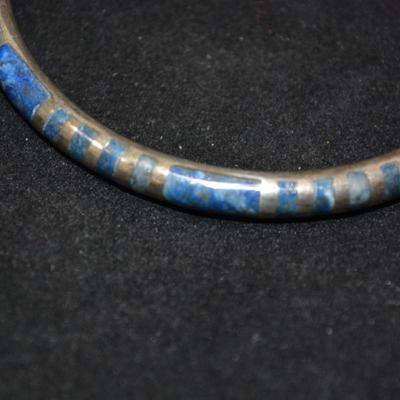 925 Sterling & Lapis Lazuli Bangle Bracelet 7" 14.9g