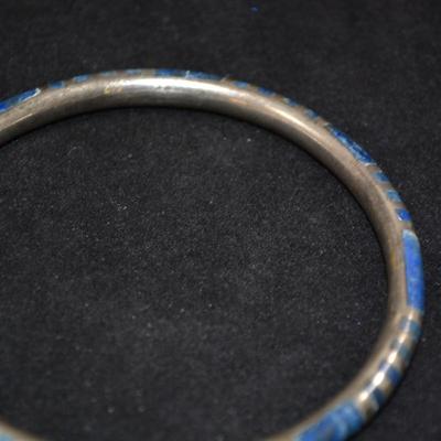 925 Sterling & Lapis Lazuli Bangle Bracelet 7" 14.9g