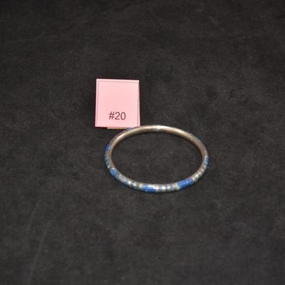 925 Sterling & Lapis Lazuli Bangle Bracelet 7" 14.9g