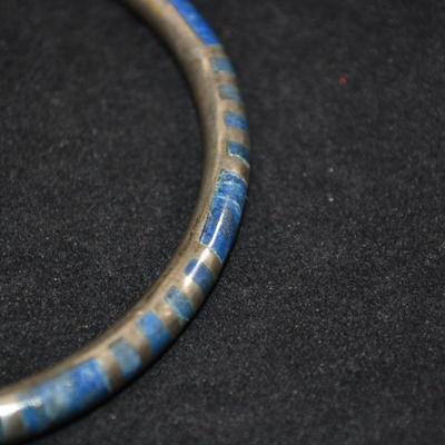 925 Sterling & Lapis Lazuli Bangle Bracelet 7" 14.9g