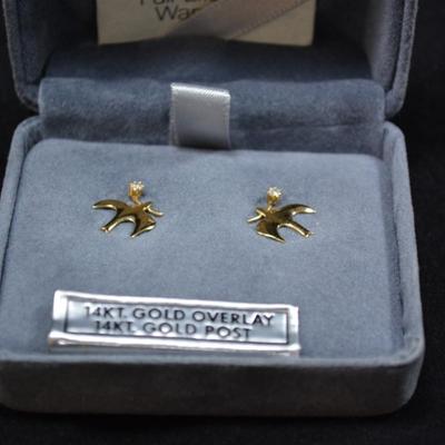 14k Gold Overlay Dove Earrings with 14k Posts 0.6g