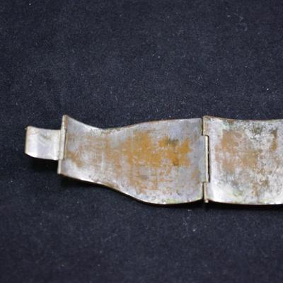 Vintage Silver-Tone SIAM Clasp Bracelet with Carved Inlay Panels 6.5"