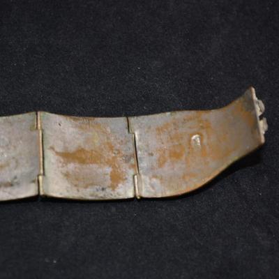 Vintage Silver-Tone SIAM Clasp Bracelet with Carved Inlay Panels 6.5"