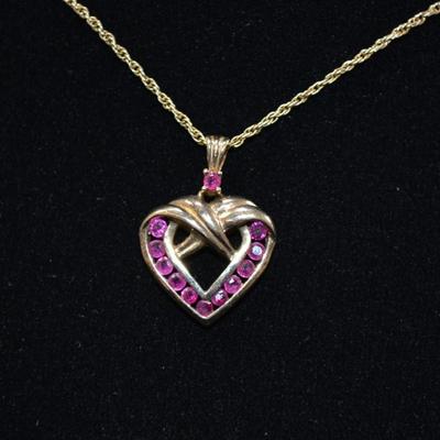 Gold-Tone 925 Sterling Spiral Chain & 925 Pink Topaz Pendant 20" 5.0g