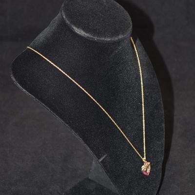 Gold-Tone 925 Sterling Spiral Chain & 925 Pink Topaz Pendant 20" 5.0g