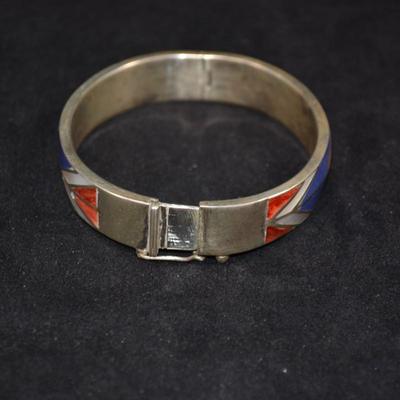 925 Sterling Cuff Bracelet with Lapis, Mother of Pearl & Coral 8" 35.9g