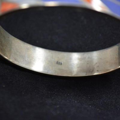 925 Sterling Cuff Bracelet with Lapis, Mother of Pearl & Coral 8" 35.9g