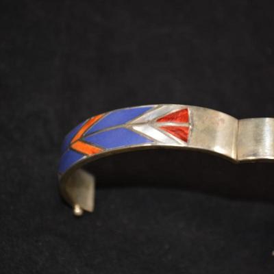 925 Sterling Cuff Bracelet with Lapis, Mother of Pearl & Coral 8