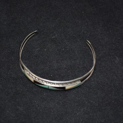 925 Sterling Cuff Bracelet with Lapis, Mother of Pearl & Coral 8" 35.9g