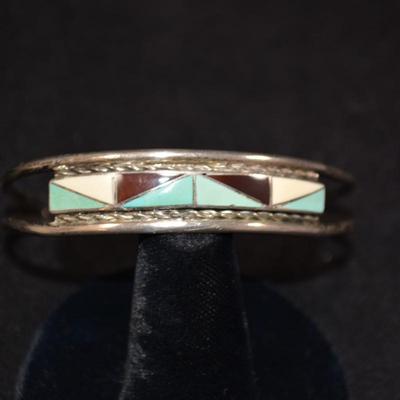 925 Sterling Cuff Bracelet with Lapis, Mother of Pearl & Coral 8" 35.9g