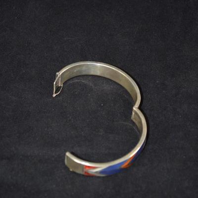 925 Sterling Cuff Bracelet with Lapis, Mother of Pearl & Coral 8" 35.9g