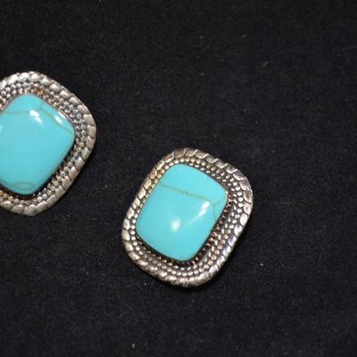 925 Sterling Clip-On Earrings with Turquoise 15.0g