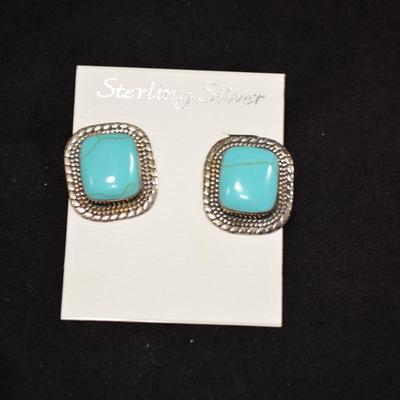 925 Sterling Clip-On Earrings with Turquoise 15.0g