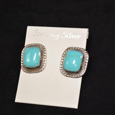 925 Sterling Clip-On Earrings with Turquoise 15.0g