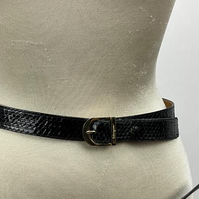 Lot 1513 Salvatore Ferragamo â€œ FLORIA â€œ patent leather sling back & Snakeskin belt