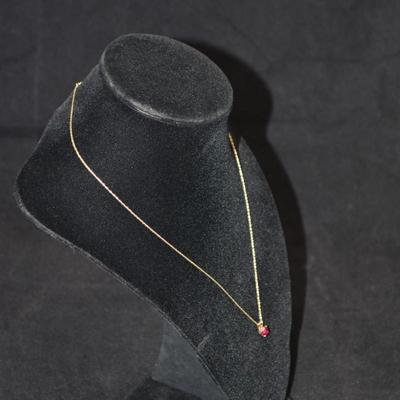 10k Chain with 10k Pink Sapphire Pendant 18" 0.8g