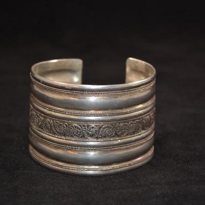 1.75" Wide Sterling Cuff Bracelet 6.5" 56.9g