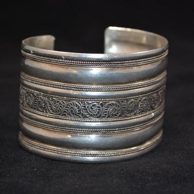 1.75" Wide Sterling Cuff Bracelet 6.5" 56.9g
