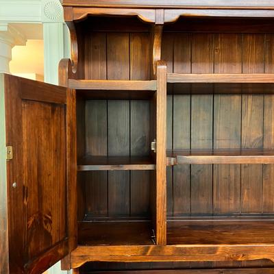 Vintage "Settler's Pine" Solid White Pine Wood Hutch - 2 Pieces