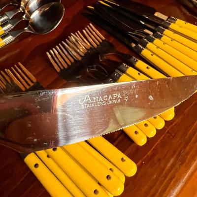 MCM Anacapa 48 Piece Vintage Yellow Stainless Steel Flatware Utensils