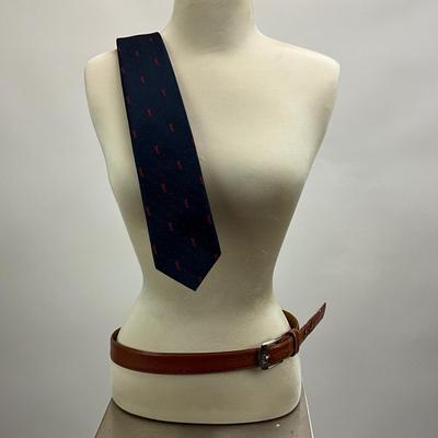 Lot 1520 Yves Saint Laurent Signature Tie & Brown Y.S.L. Saddle Leather Belt