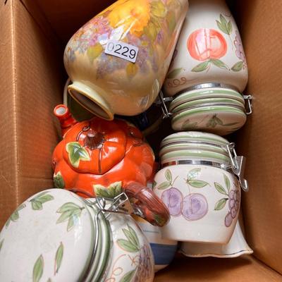 Lot of Vintage Kitchen Ceramics - Cannisters, Pitchers, Vases, Plates, etc.