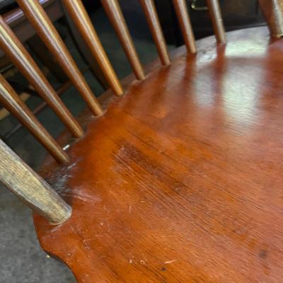 Antique Solid Oak Pedestal Table w/ 2 Leaves + 5 Windsor Chairs