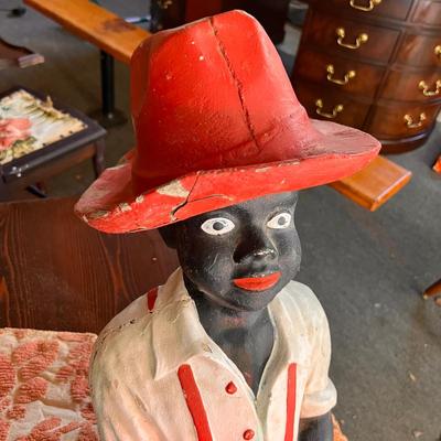 2 Antique Black Americana Fishing Boy Lawn Statues