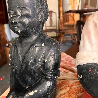 2 Antique Black Americana Fishing Boy Lawn Statues