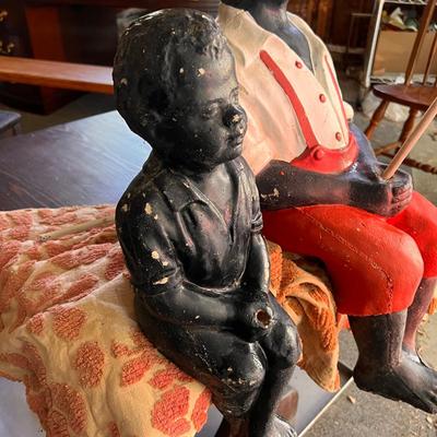 2 Antique Black Americana Fishing Boy Lawn Statues