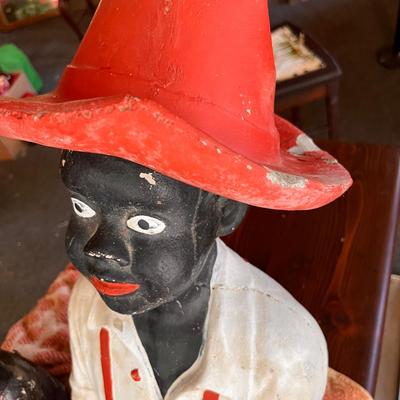 2 Antique Black Americana Fishing Boy Lawn Statues