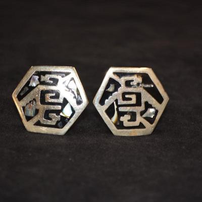 Sterling Clip-On Earrings with Mother of Pearl 12.9g