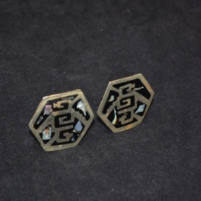 Sterling Clip-On Earrings with Mother of Pearl 12.9g